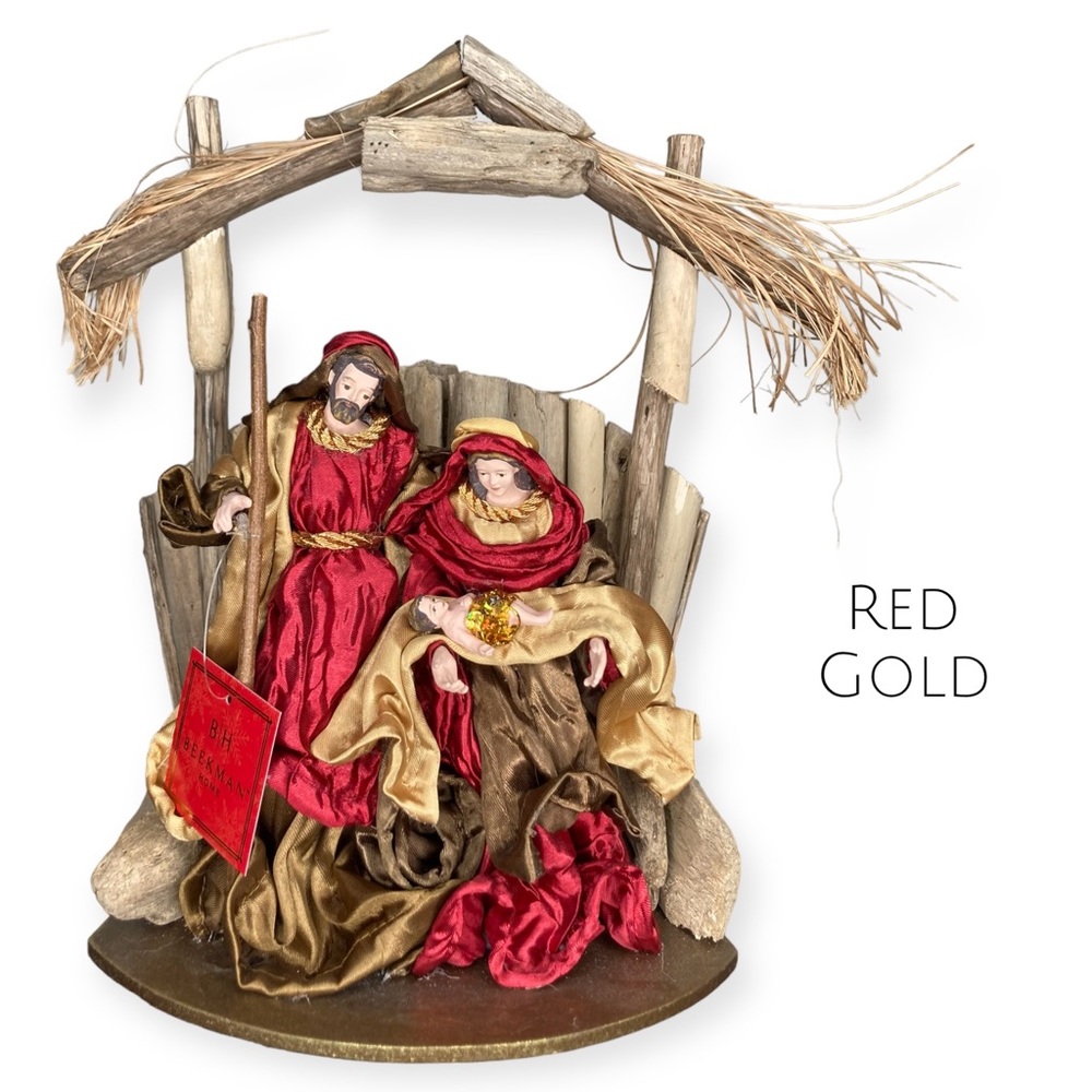 🎄XMAS🎄 Christmas Nativity Red Gold Mary Baby Jesus Wood Display Holiday Decor - Picture 2 of 6